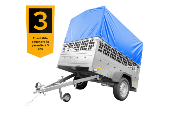 Remorque neuve à vendre Garden Trailer 201 KIPP 500 kg 200x125 cm [avec bâche haute bleue, arceau, ridelles grillagées et roue jockey] – Image 7