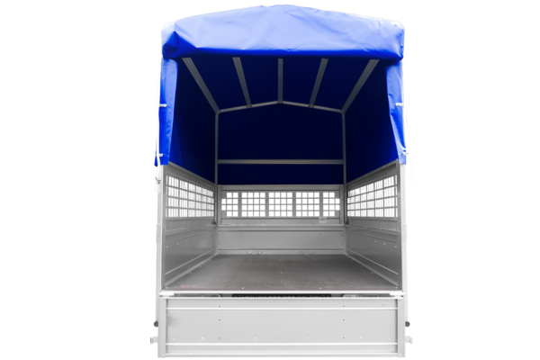 Remorque neuve à vendre Garden Trailer 201 KIPP 500 kg 200x125 cm [avec bâche haute bleue, arceau, ridelles grillagées et roue jockey] – Image 4